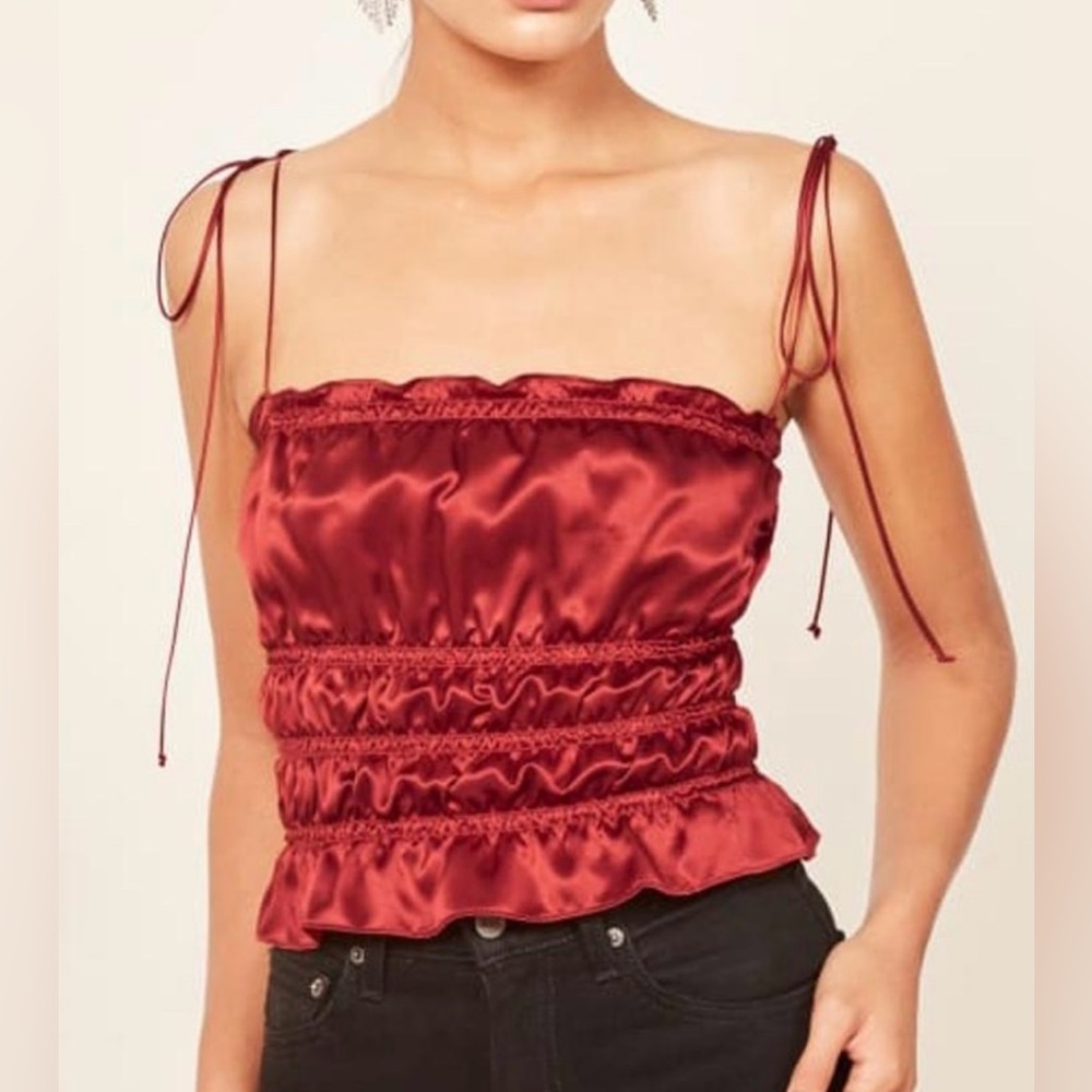 Reformation Viviana Silk Dark Red Top